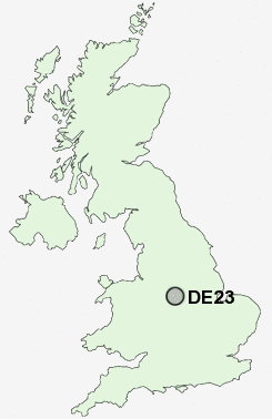 DE23 Postcode map