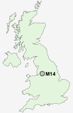 M14 Postcode map